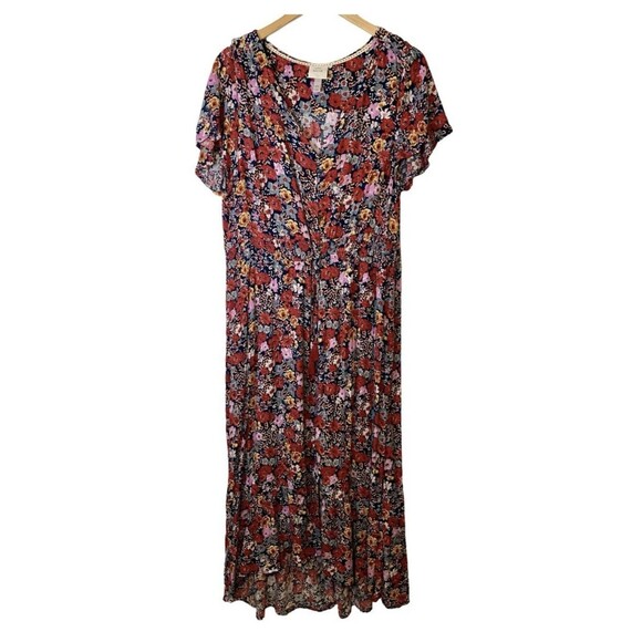 Knox Rose Red Blue Floral Tiered Peasant Boho Long Short Sleeve Maxi Dress XXL - Picture 13 of 13